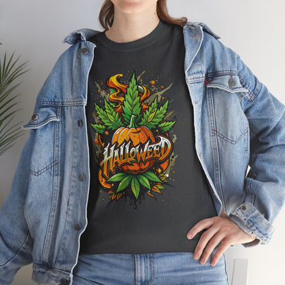 Halloween Pumpkin Graphic Tee — 'Halloween' Pumpkin & Leaves Illustration