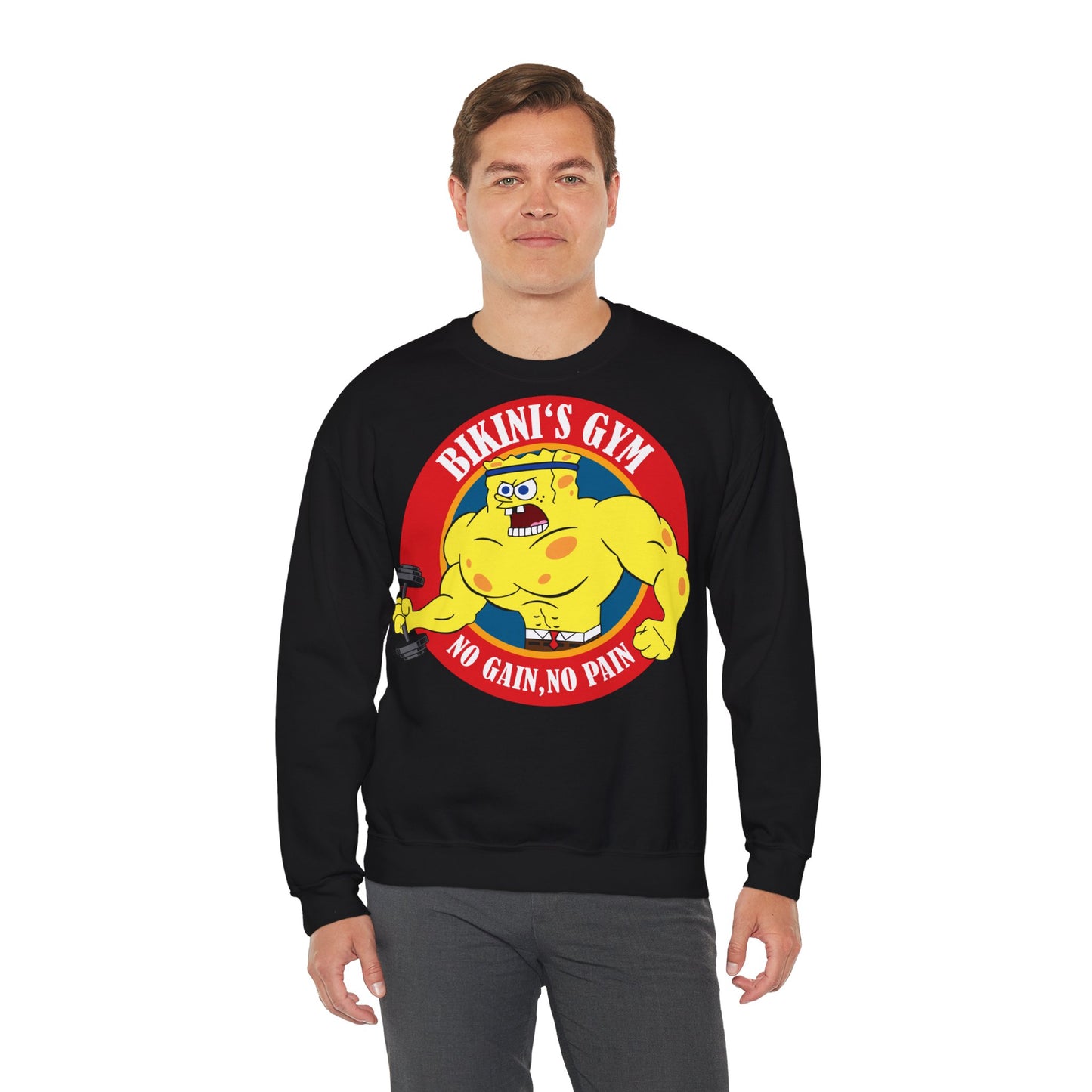 Bikini's Gym No Gain No Pain Unisex Heavy Blend™ Crewneck Sweatshirt | Fitness Apparel