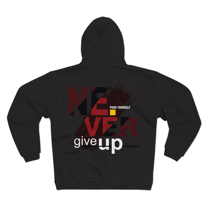 Motivational Unisex Hooded Zip Sweatshirt - "Never Give Up"