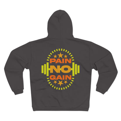 Motivational Pain No Gain Zip Hoodie for Fitness Enthusiasts