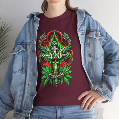 420 Cannabis Shield T-Shirt – Marijuana Leaf Stoner Graphic Tee