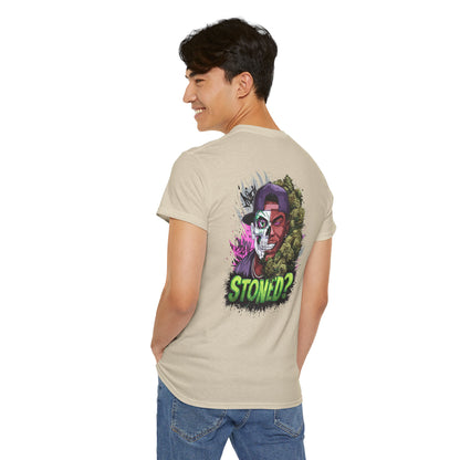T-Shirt — 'Stoned?' Skull Face Graphic Tee for Cannabis Lovers