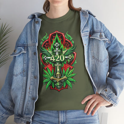 420 Cannabis Shield T-Shirt – Marijuana Leaf Stoner Graphic Tee