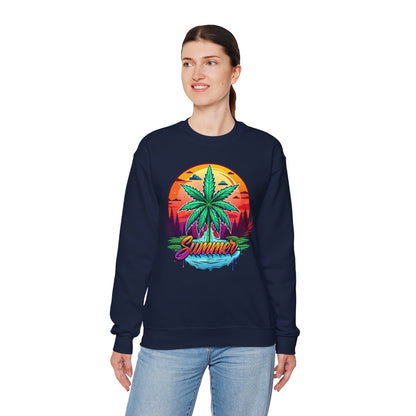 Summer Cannabis Leaf Swaetshirt – Retro Tropical Sunset