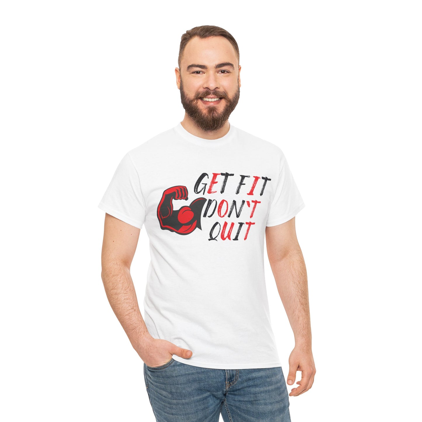 Motivational Fitness Tee - Get Fit Don't Quit Unisex Heavy Cotton T-Shirt