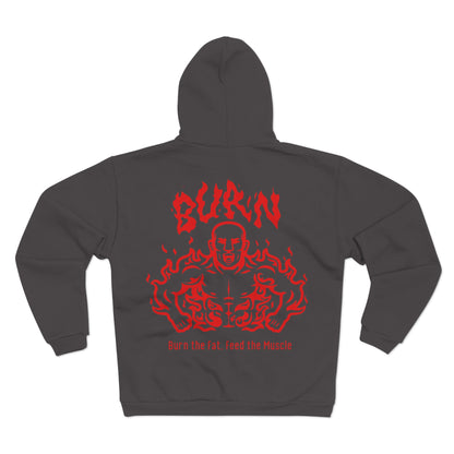 Fitness Motivation Unisex Hooded Zip Sweatshirt - 'Burn the Fat, Feed the Muscle'