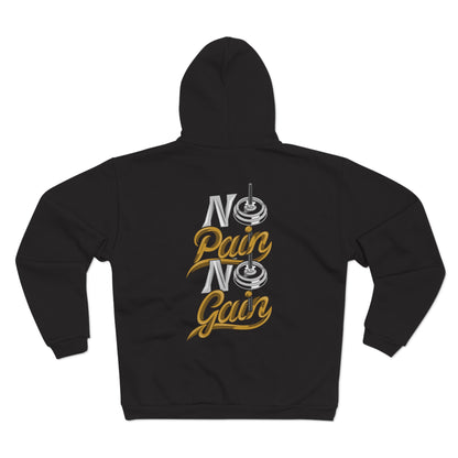 No Pain No Gain Unisex Hooded Zip Sweatshirt - Motivational Gym Wear