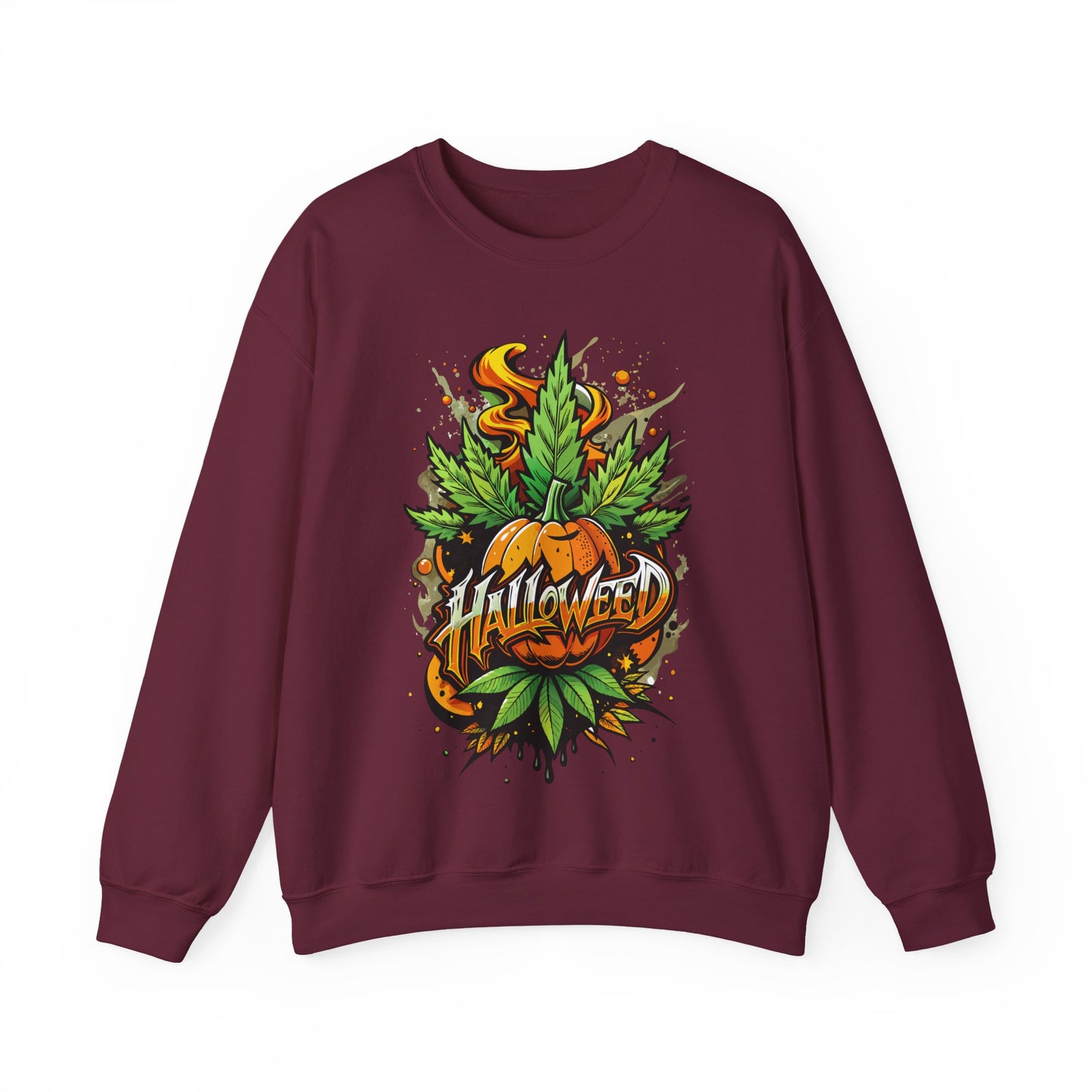 Halloween Pumpkin Graphic Sweatshirt — 'Halloween' Pumpkin & Leaves Illustration