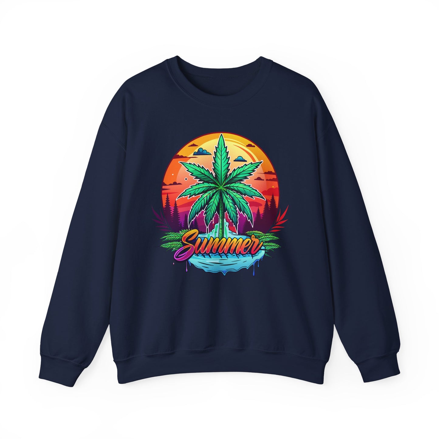 Summer Cannabis Leaf Swaetshirt – Retro Tropical Sunset