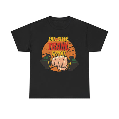 Fitness Motivational Unisex Heavy Cotton Tee - Eat Sleep Train Repeat