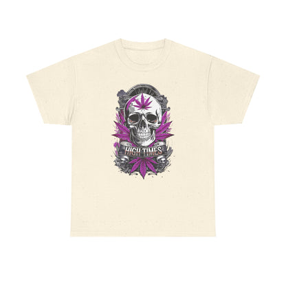 Skull & Purple Cannabis Leaf Tee - "High Times" Graphic T-Shirt Both