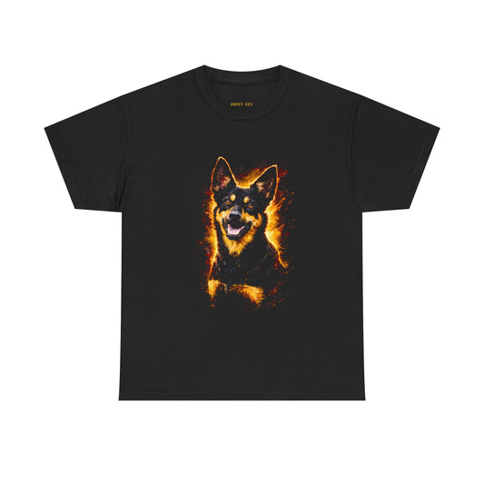 Flaming Husky Graphic Tee - Fiery Dog Portrait Shirt