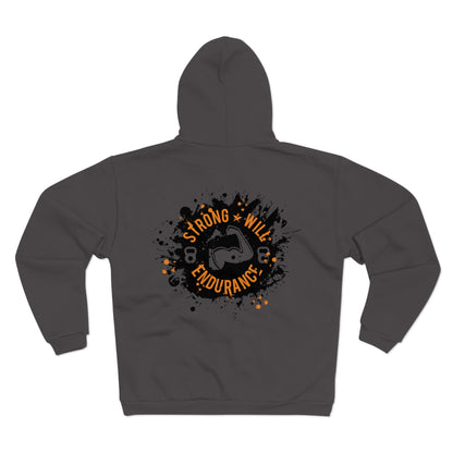 Strong Will Endurance Unisex Hooded Zip Sweatshirt - Motivational Fitness Apparel