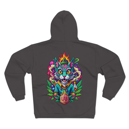 Psychedelic Flame Cat Graphic Zip Hoodie — Colorful Trippy Cat Design