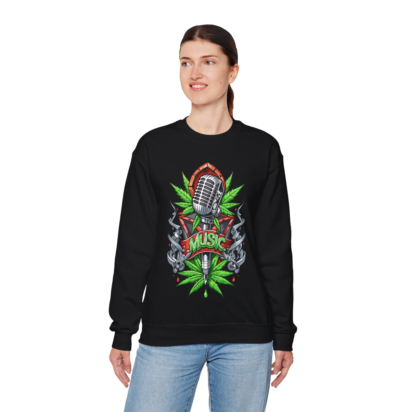Music Microphone — Retro Mic & Leaf Graphic Sweatshirt