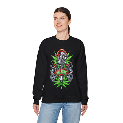 Music Microphone — Retro Mic & Leaf Graphic Sweatshirt