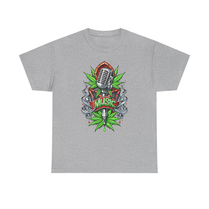 Music Microphone Tee — Retro Mic & Leaf Graphic T-Shirt