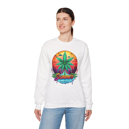 Summer Cannabis Leaf Swaetshirt – Retro Tropical Sunset