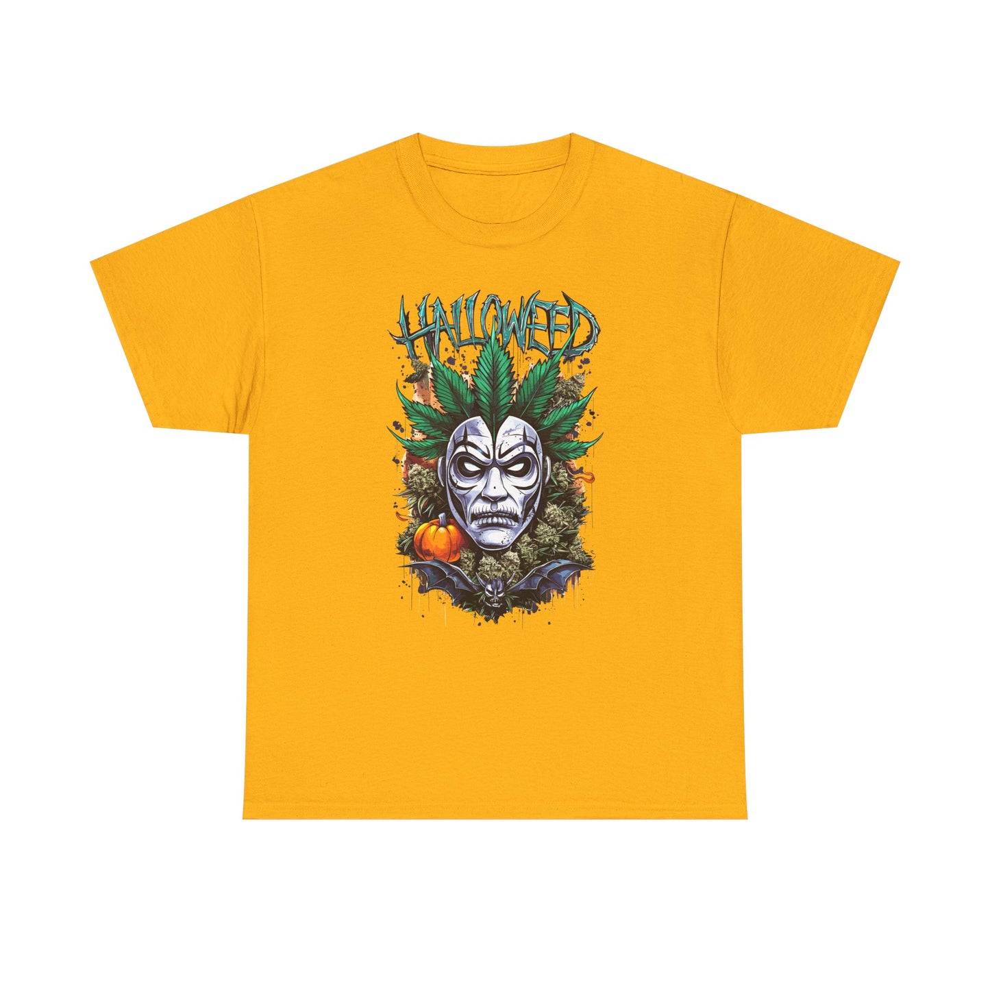 Hallowed Harvest Tee — Halloween Mask & Pumpkin Graphic T-Shirt