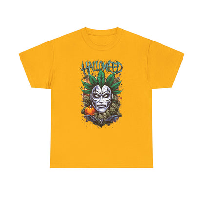 Hallowed Harvest Tee — Halloween Mask & Pumpkin Graphic T-Shirt