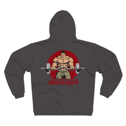 Fitness Motivation Unisex Hooded Zip Sweatshirt - 'Monster Biceps' Design