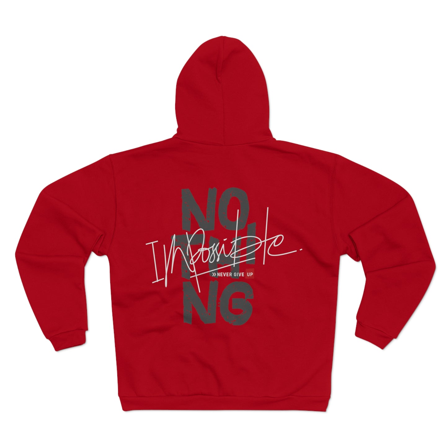 Unisex Hooded Zip Sweatshirt 'No Impossible' Motivational Shirt for Fitness & Inspiration