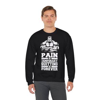Motivational Workout Sweatshirt - 'Pain is Temporary, Quitting is Forever' Black