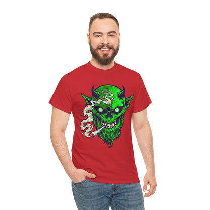 Smoking Green Demon Skull T-Shirt — Creepy Stoner Graphic Tee
