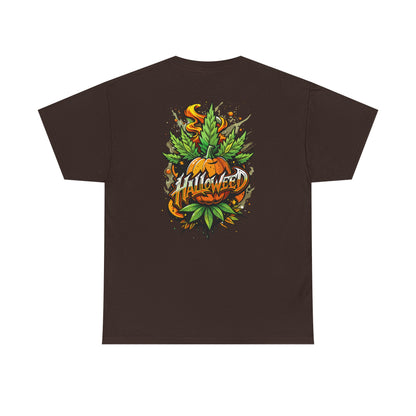 Hallowed Harvest Tee — Halloween Mask & Pumpkin Graphic T-Shirt