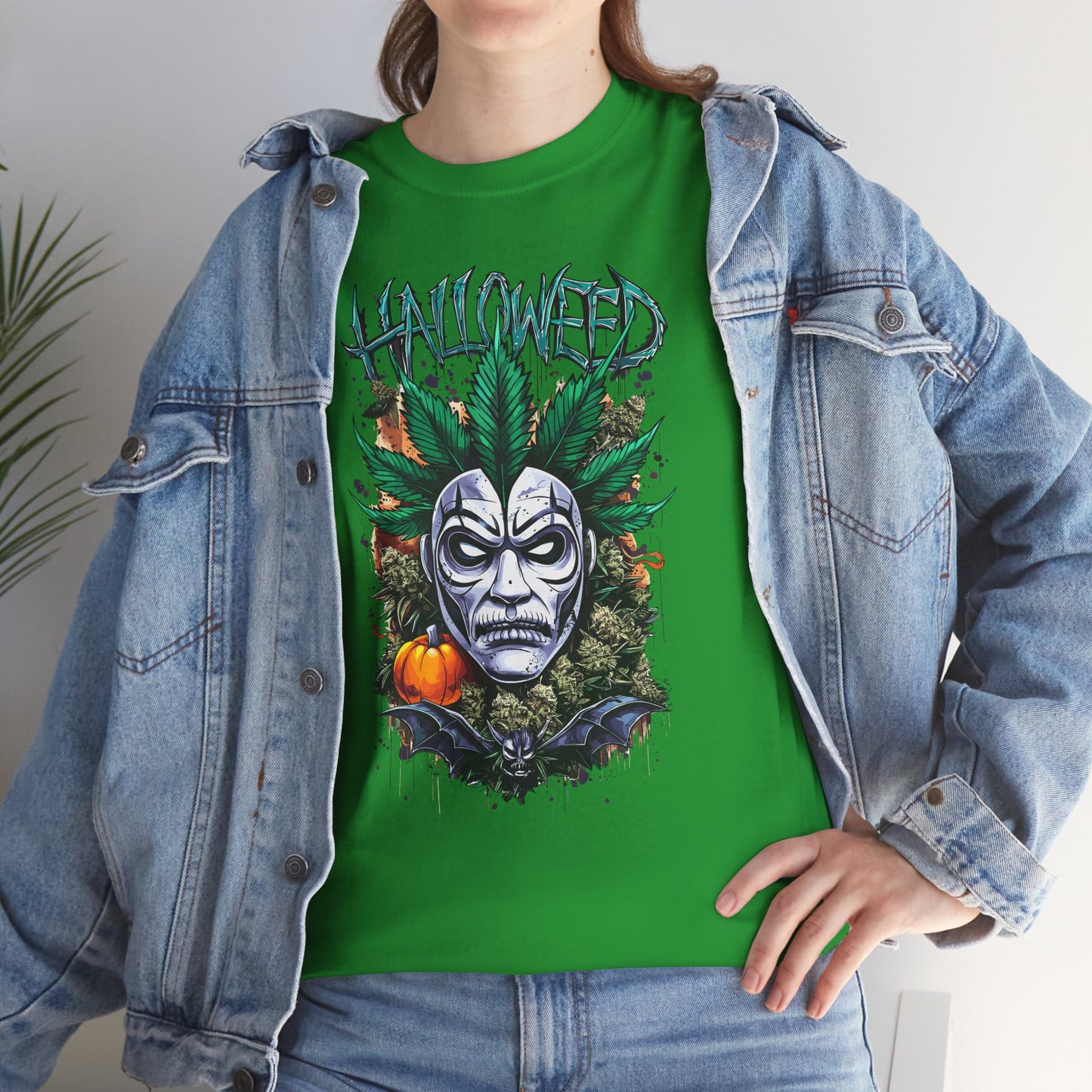 Hallowed Harvest Tee — Halloween Mask & Pumpkin Graphic T-Shirt