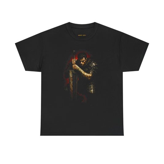 Knight with Sword T-Shirt — Dark Medieval Warrior Graphic Tee