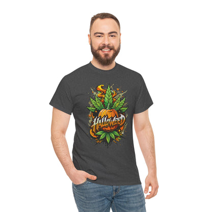 Halloween Pumpkin Graphic Tee — 'Halloween' Pumpkin & Leaves Illustration