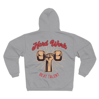 Hard Work Beat Talent Unisex Zip Hoodie - Motivational Sweatshirt for Fitness Enthusiasts