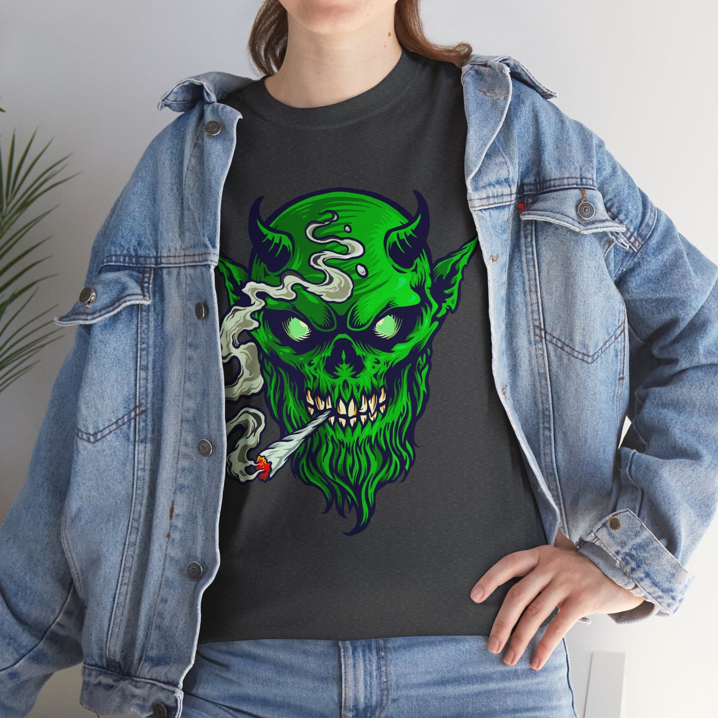 Smoking Green Demon Skull T-Shirt — Creepy Stoner Graphic Tee