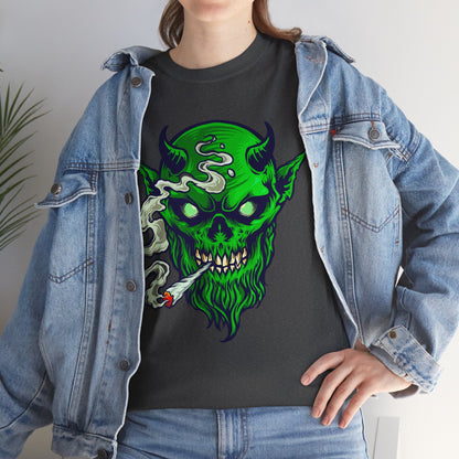 Smoking Green Demon Skull T-Shirt — Creepy Stoner Graphic Tee