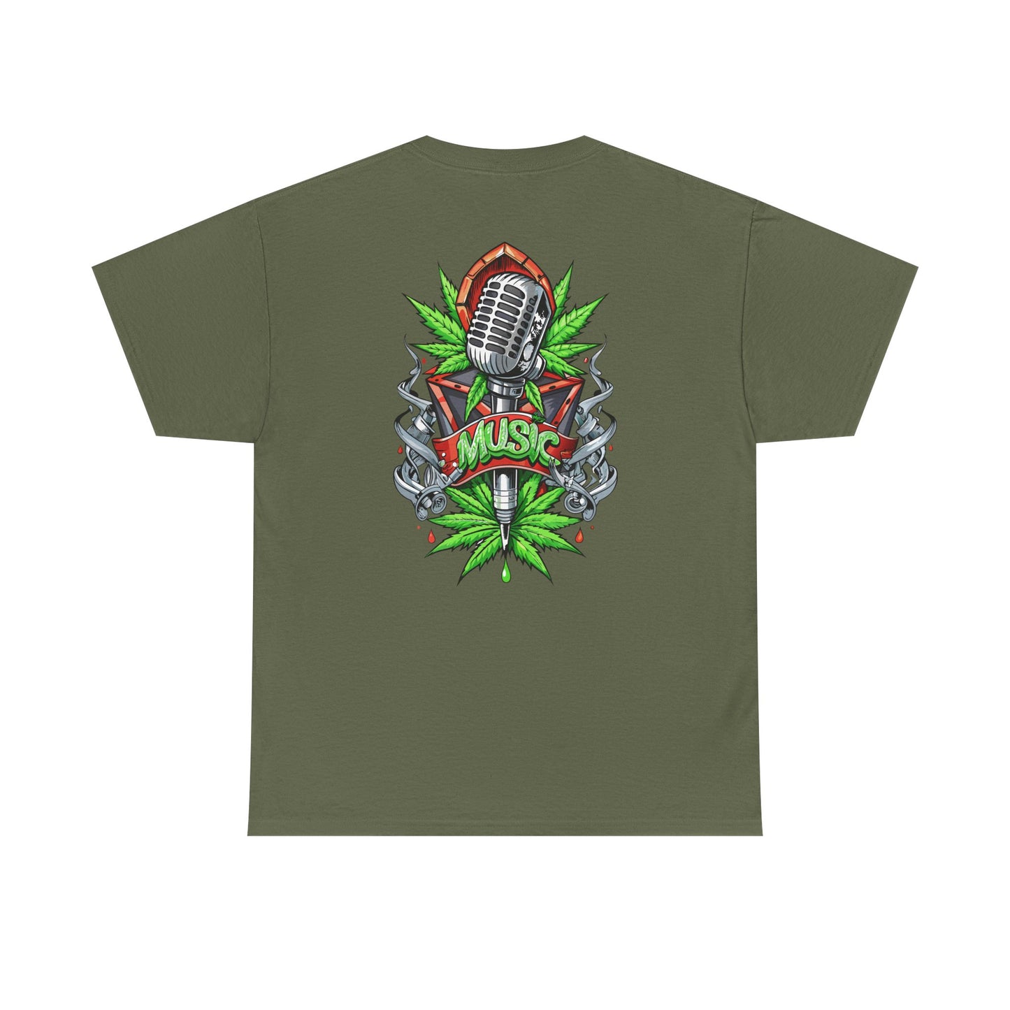 Music Microphone Tee — Retro Mic & Leaf Graphic T-Shirt