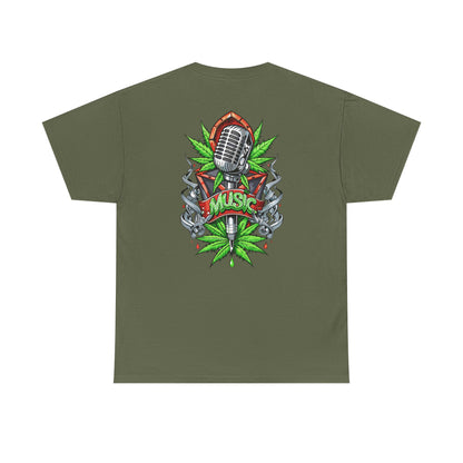 Music Microphone Tee — Retro Mic & Leaf Graphic T-Shirt