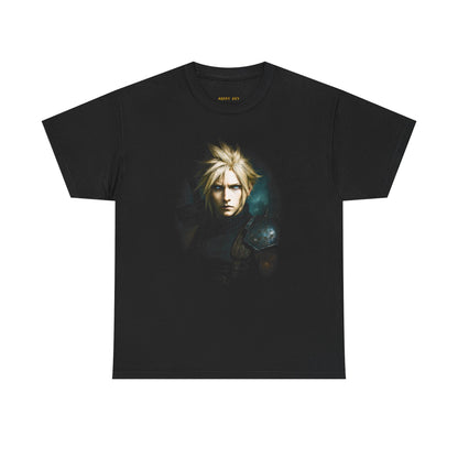Gamer Fantasy Portrait Tee — Heroic Blonde Warrior Graphic T-Shirt