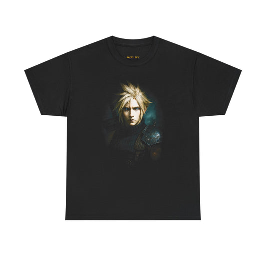 Gamer Fantasy Portrait Tee — Heroic Blonde Warrior Graphic T-Shirt