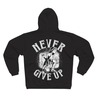 Motivational Unisex Hooded Zip Sweatshirt - 'Never Give Up'