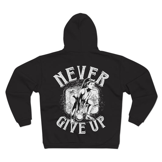 Motivational Unisex Hooded Zip Sweatshirt - 'Never Give Up'