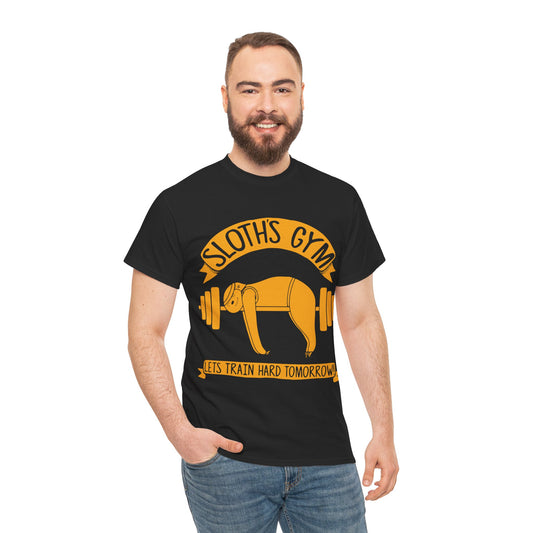 Funny Sloth Gym Tee - Unisex Heavy Cotton Tee for Relaxed Fit & Workout Humor Black
