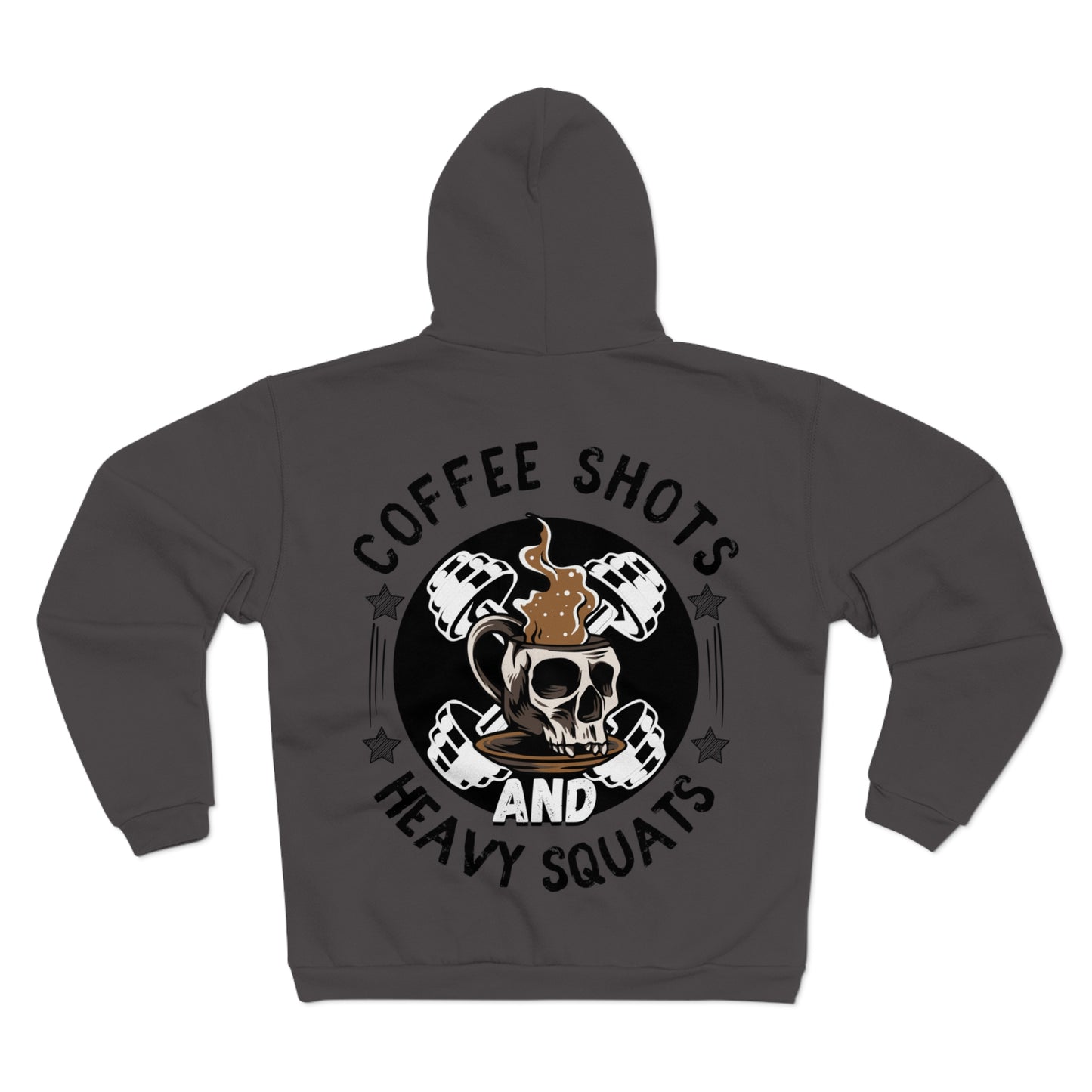 Funny Coffee and Heavy Squats Unisex Hooded Zip Sweatshirt - Perfect for Fitness Enthusiasts