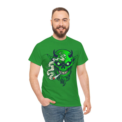 Smoking Green Demon Skull T-Shirt — Creepy Stoner Graphic Tee