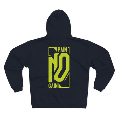 Unisex Hooded Zip Sweatshirt - "No Pain No Gain" Fitness Hoodie