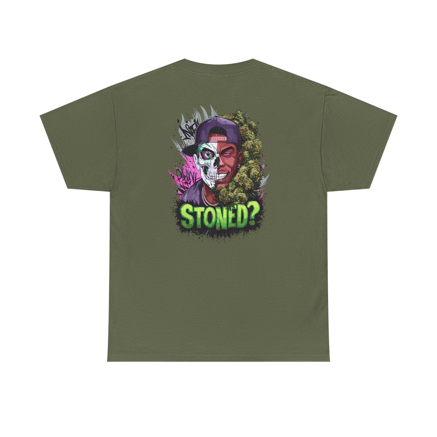 T-Shirt — 'Stoned?' Skull Face Graphic Tee for Cannabis Lovers