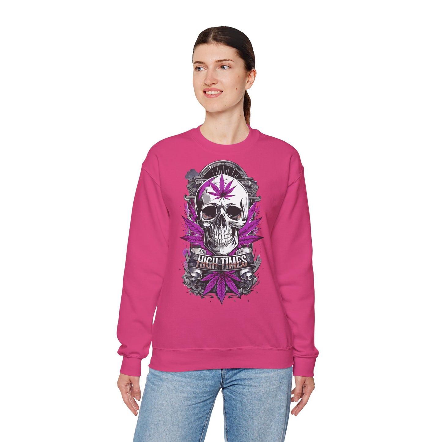 Skull & Purple Cannabis Leaf- "High Times" Graphic Sweatshirt