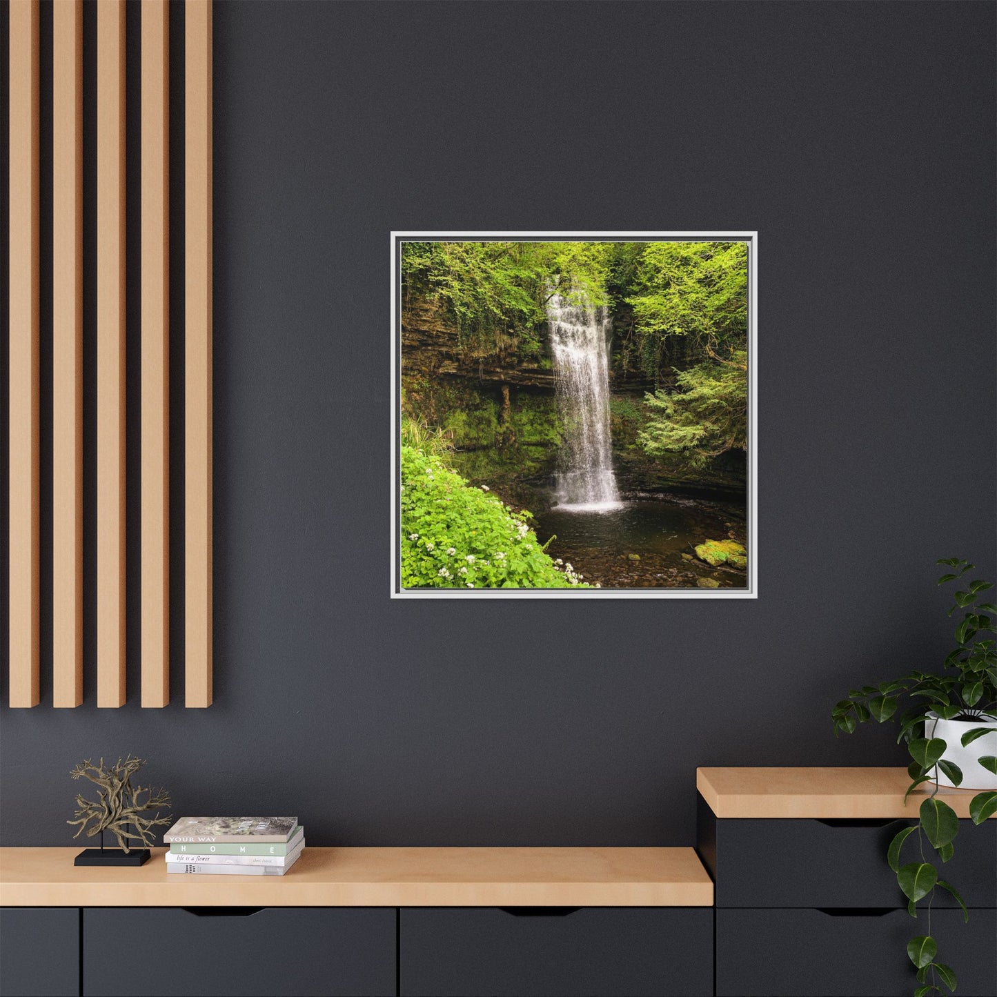 Glacer Waterfall Matte Canvas, Framed (Multi-color)