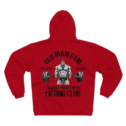 Old Man Gym Unisex Hooded Zip Sweatshirt - Respect Your Elders Lifting Club Hoodie