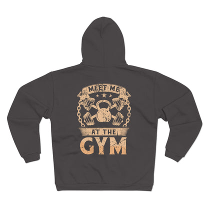 Unisex Gym Hoodie - "Meet Me at the Gym" Zip Sweatshirt for Fitness Enthusiasts